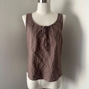 Tru Supply Linen Brown Blouse Scoop Neckline Strings Airy Lightweight Summer Sz
